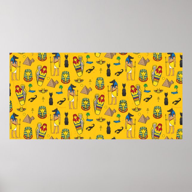Affiche Motif sans couture avec éléments égyptiens tels qu (Devant)