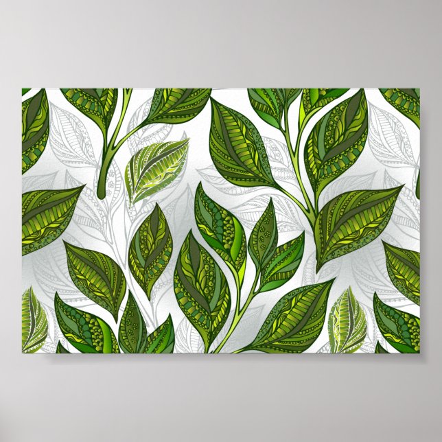 Affiche Motif sans couture avec Feuilles de thé vert (Devant)