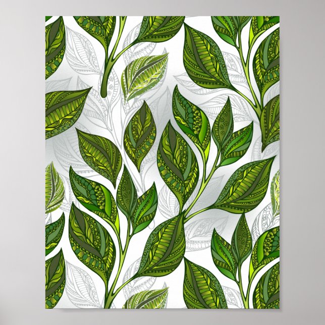Affiche Motif sans couture avec Feuilles de thé vert (Devant)