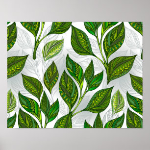 Affiche Motif sans couture avec Feuilles de thé vert
