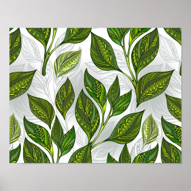 Affiche Motif sans couture avec Feuilles de thé vert (Devant)
