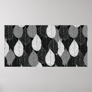 Affiche Motif sans couture avec feuilles. Monochrom à main