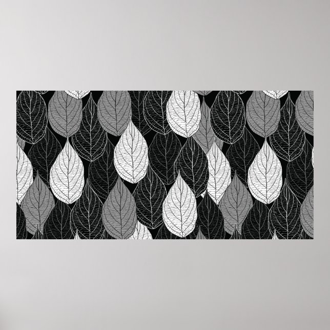 Affiche Motif sans couture avec feuilles. Monochrom à main (Devant)