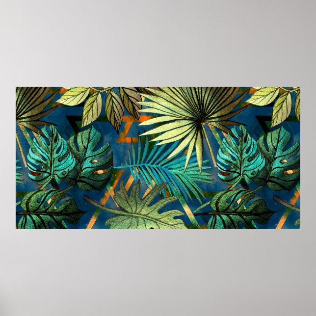 Affiche Motif sans couture avec feuilles tropicaux et géom (Devant)