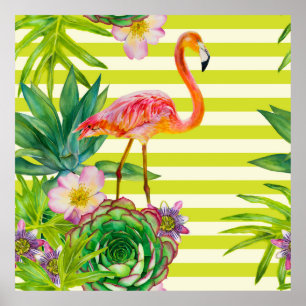Affiche motif sans couture avec flamant rose et tr exotiqu
