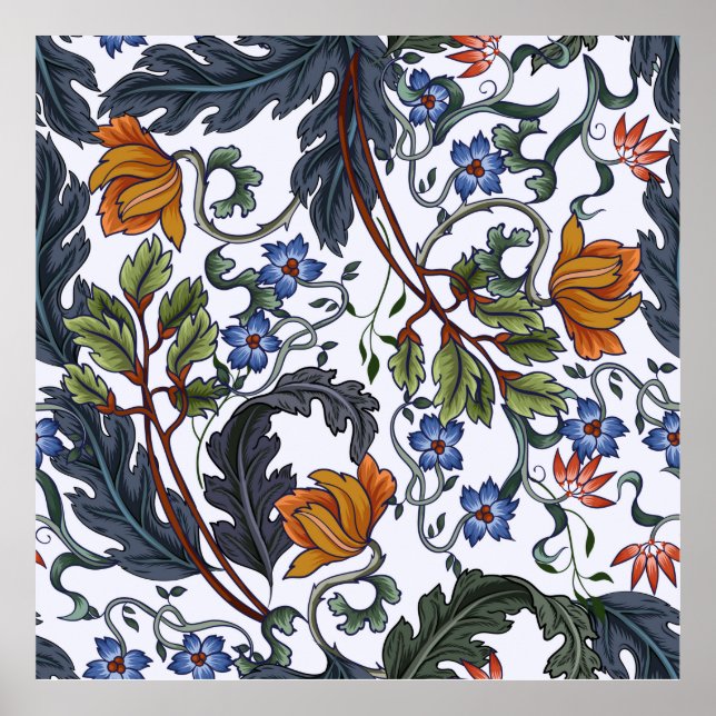 Affiche Motif sans couture avec fleurs dans le style art d (Devant)