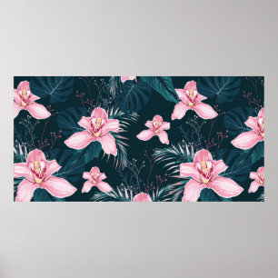 Affiche Motif sans couture avec fleurs Orchidée, métro col
