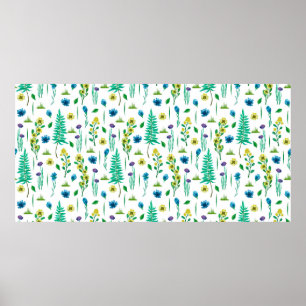 Affiche Motif sans couture avec fougères et fleurs