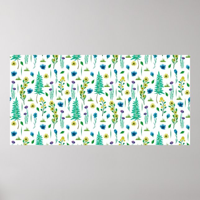 Affiche Motif sans couture avec fougères et fleurs (Devant)