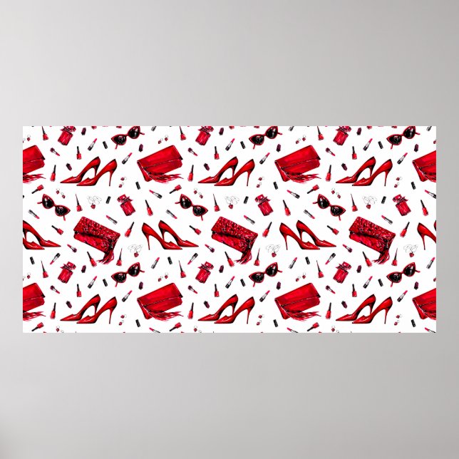 Affiche Motif sans couture avec les petites choses en roug (Devant)