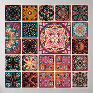 Affiche Motif sans couture avec mandalas décoratives. Vint