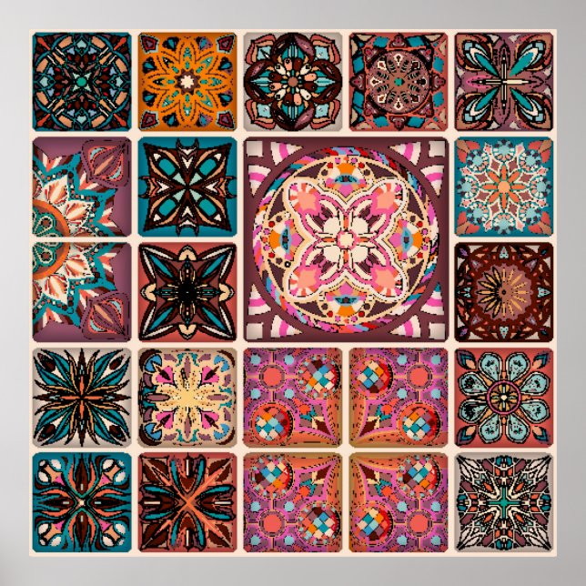 Affiche Motif sans couture avec mandalas décoratives. Vint (Devant)