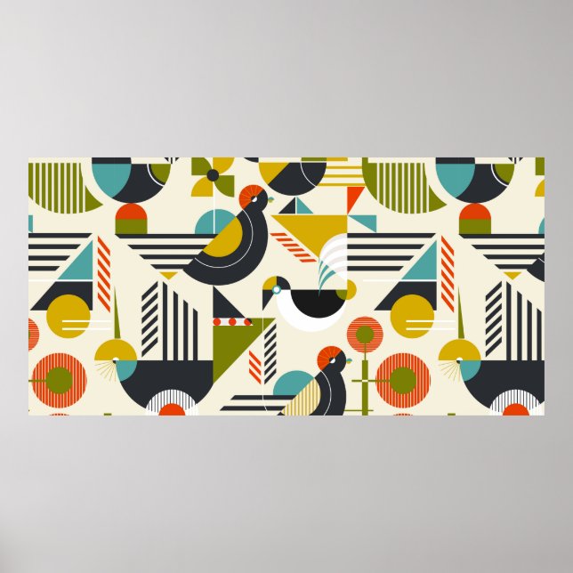 Affiche Motif sans couture avec oiseaux stylisés en bauh r (Devant)