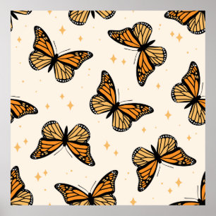 Affiche Motif sans couture avec papillons monarques. Conte
