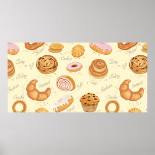 Affiche Motif sans couture avec pâtisseries variées