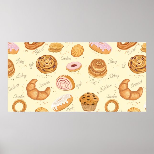 Affiche Motif sans couture avec pâtisseries variées (Devant)