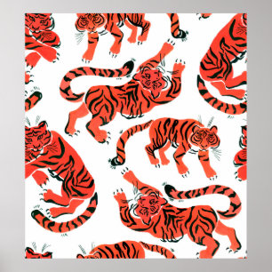 Affiche Motif sans couture avec peint en tigres de gouache