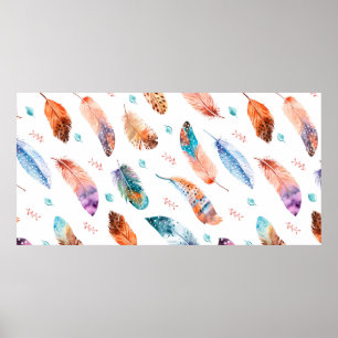 Affiche Motif sans couture avec plumes dessinées à la main