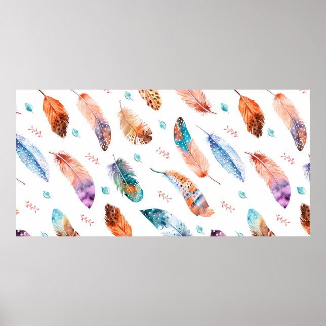 Affiche Motif sans couture avec plumes dessinées à la main (Devant)