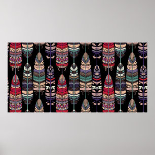 Affiche Motif sans couture avec plumes d'oiseaux. L'art tr