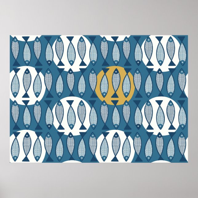 Affiche Motif sans couture avec poisson bleu inspiré de sc (Devant)