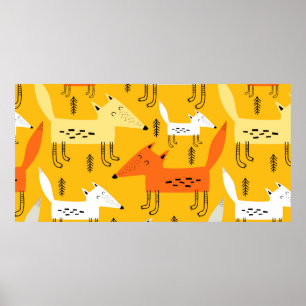 Affiche Motif sans couture avec renard de dessin animé, él