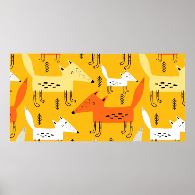 Affiche Motif sans couture avec renard de dessin animé, él (Devant)