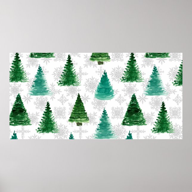 Affiche Motif sans couture avec sapin et flocons de neige. (Devant)