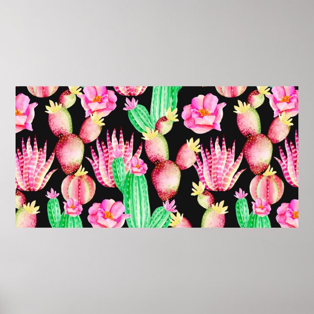 Affiche Motif sans couture avec succulents. Aquarelle cact (Devant)