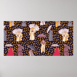 Affiche Motif sans couture avec temps pluvieux. Personnes