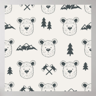 Affiche Motif sans couture avec tête d'ours, ours, mou