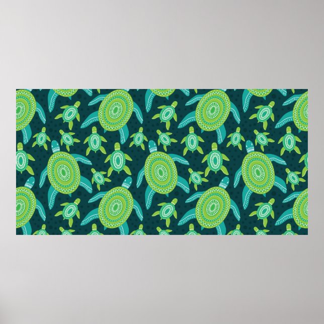 Affiche Motif sans couture avec tortues vertes. Mer (Devant)