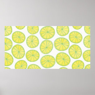 Affiche Motif sans couture avec tranches de citron jaune s