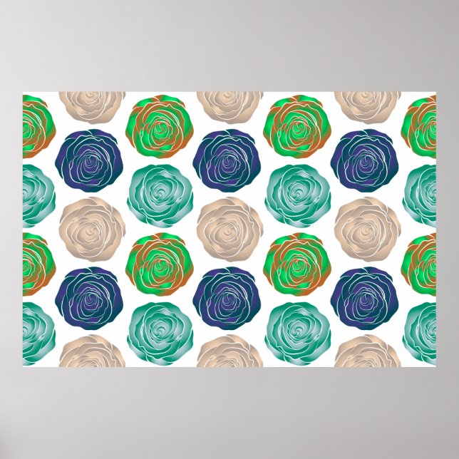 Affiche Motif sans couture beige, verte et violette. (Devant)