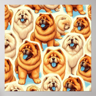 Affiche Motif sans couture de Chow-Chow Retro