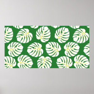 Affiche Motif sans couture de feuilles de monstère blanche