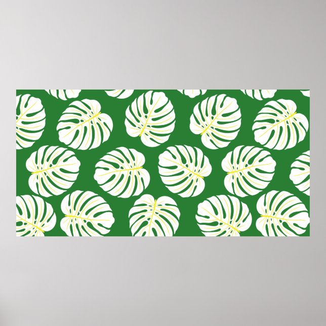 Affiche Motif sans couture de feuilles de monstère blanche (Devant)