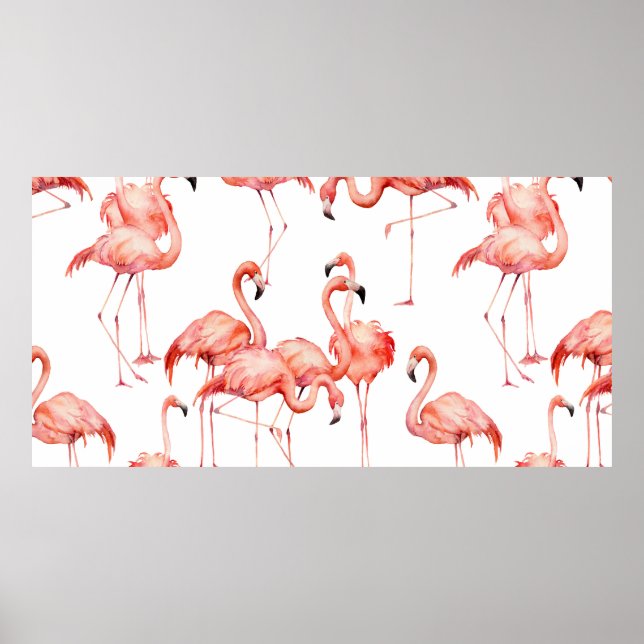 Affiche Motif sans couture de flamant à l'aquarelle. Peint (Devant)