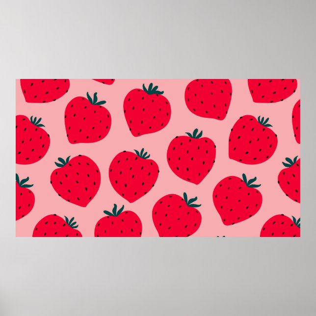 Affiche Motif sans couture de fraise moderne. Big red roun (Devant)