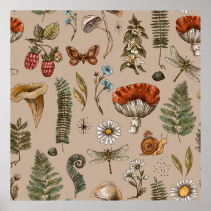 Affiche Motif sans couture de la nature de la forêt vintag
