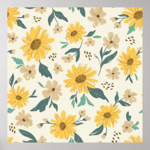 Affiche Motif sans couture de tournesol. Marguerite jaune