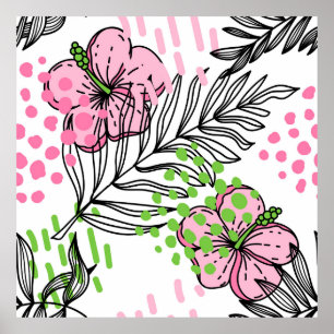 Affiche Motif sans couture d'éléments tropicaux, dessiné à