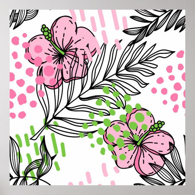 Affiche Motif sans couture d'éléments tropicaux, dessiné à (Devant)