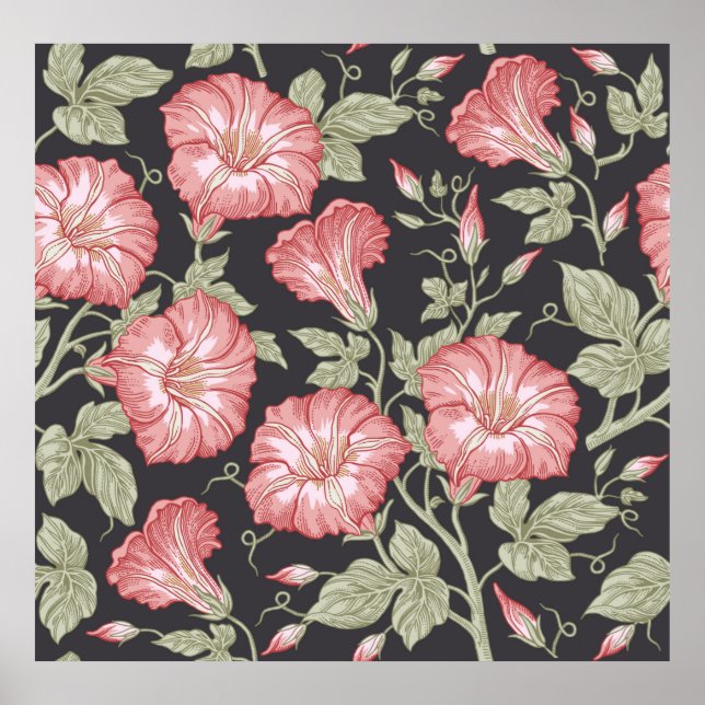 Affiche Motif sans couture. Des fleurs sauvages de Petunia (Devant)