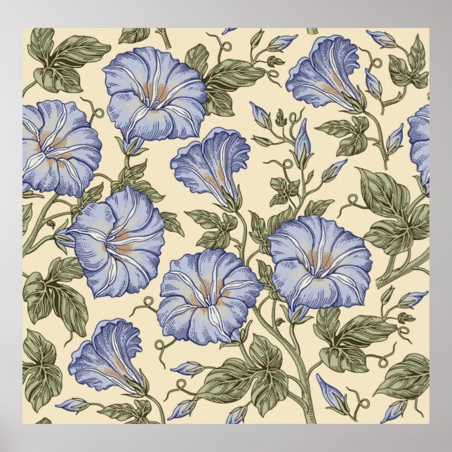 Affiche Motif sans couture. Des fleurs sauvages de Petunia (Devant)