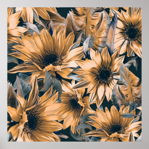 Affiche Motif sans couture des tournesols. Autumn watercol