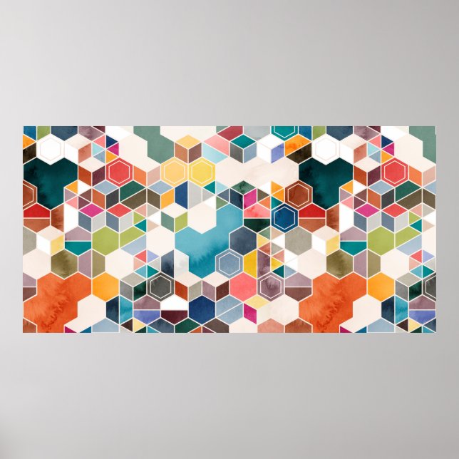 Affiche Motif sans couture d'hexagones en couleurs aléatoi (Devant)
