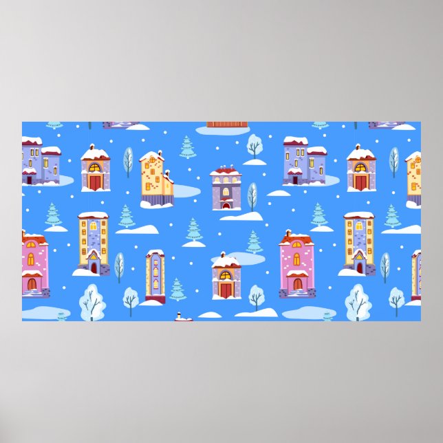 Affiche Motif sans couture d'hiver dessiné à la main avec  (Devant)