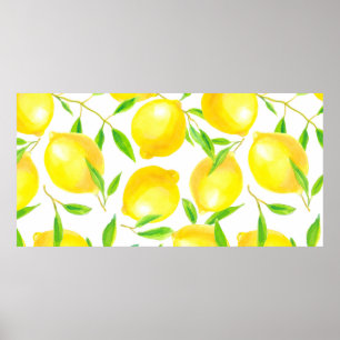 Affiche Motif sans couture en citrons d'aquarelle et lea
