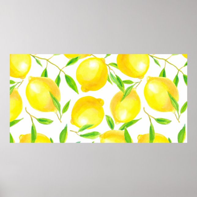 Affiche Motif sans couture en citrons d'aquarelle et lea (Devant)
